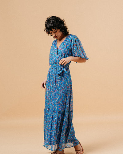 Blue Wrapover Maxi Dress
