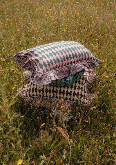 Cotton Cushion in Pink Harlequin