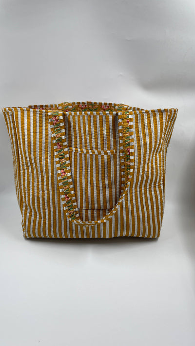 100% Cotton Kantha Quilted Boho Floral Reversible Tote Bag