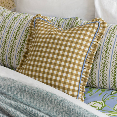 Maude Gingham Reversible Piped Cushion Gold 45 x 45cm