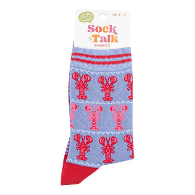Women's Bamboo Socks - Light Blue/Red, Lobsters