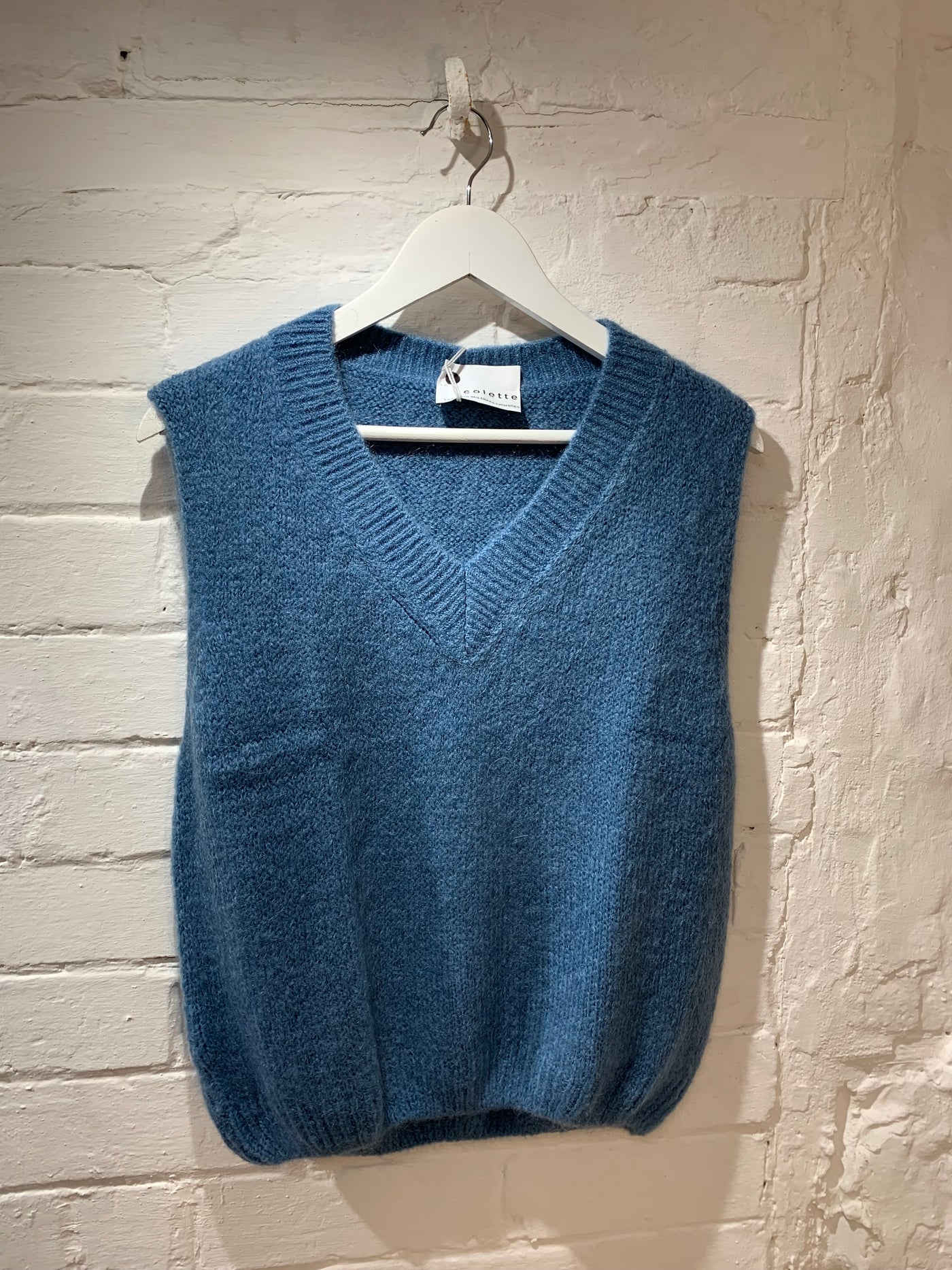 Mohair V-Neck Vest - Slate Blue