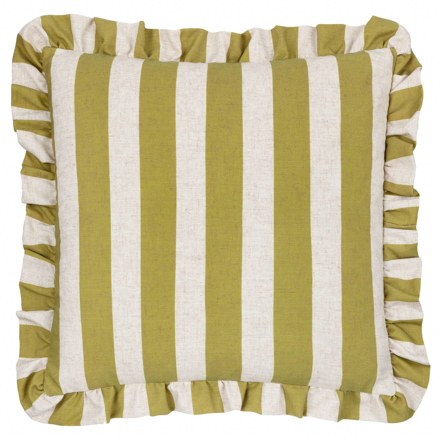 Linen Stripe Printed Ruffle Cushion Linen/Olive: Linen/Olive / Cover Only / 50 x 50cm