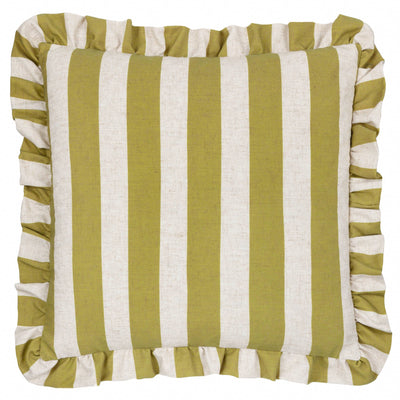 Linen Stripe Printed Ruffle Cushion Linen/Olive: Linen/Olive / Cover Only / 50 x 50cm