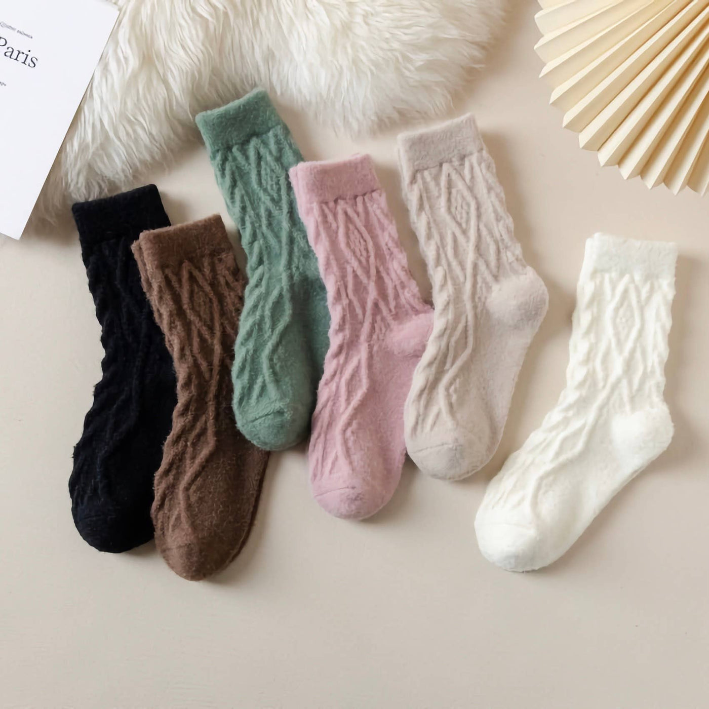 Women's Winter Wool Socks - Thick Cable Knit Warm Socks: Pink