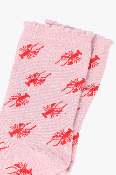 Light Pink Red Lobster Glitter Socks