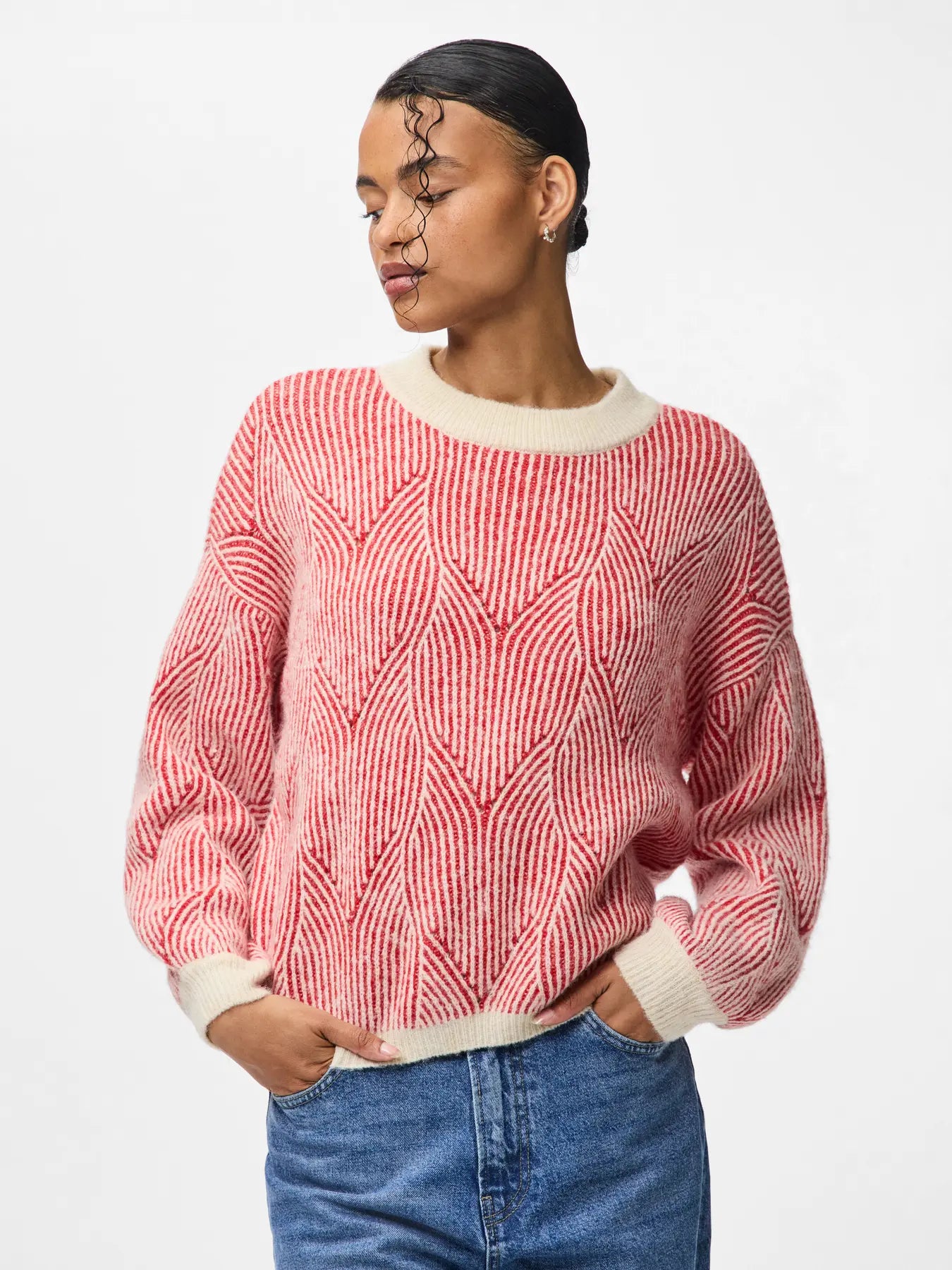 PcJenna O-Neck Knit Whitecap Gray/Goji Berry