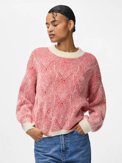 PcJenna O-Neck Knit Whitecap Gray/Goji Berry