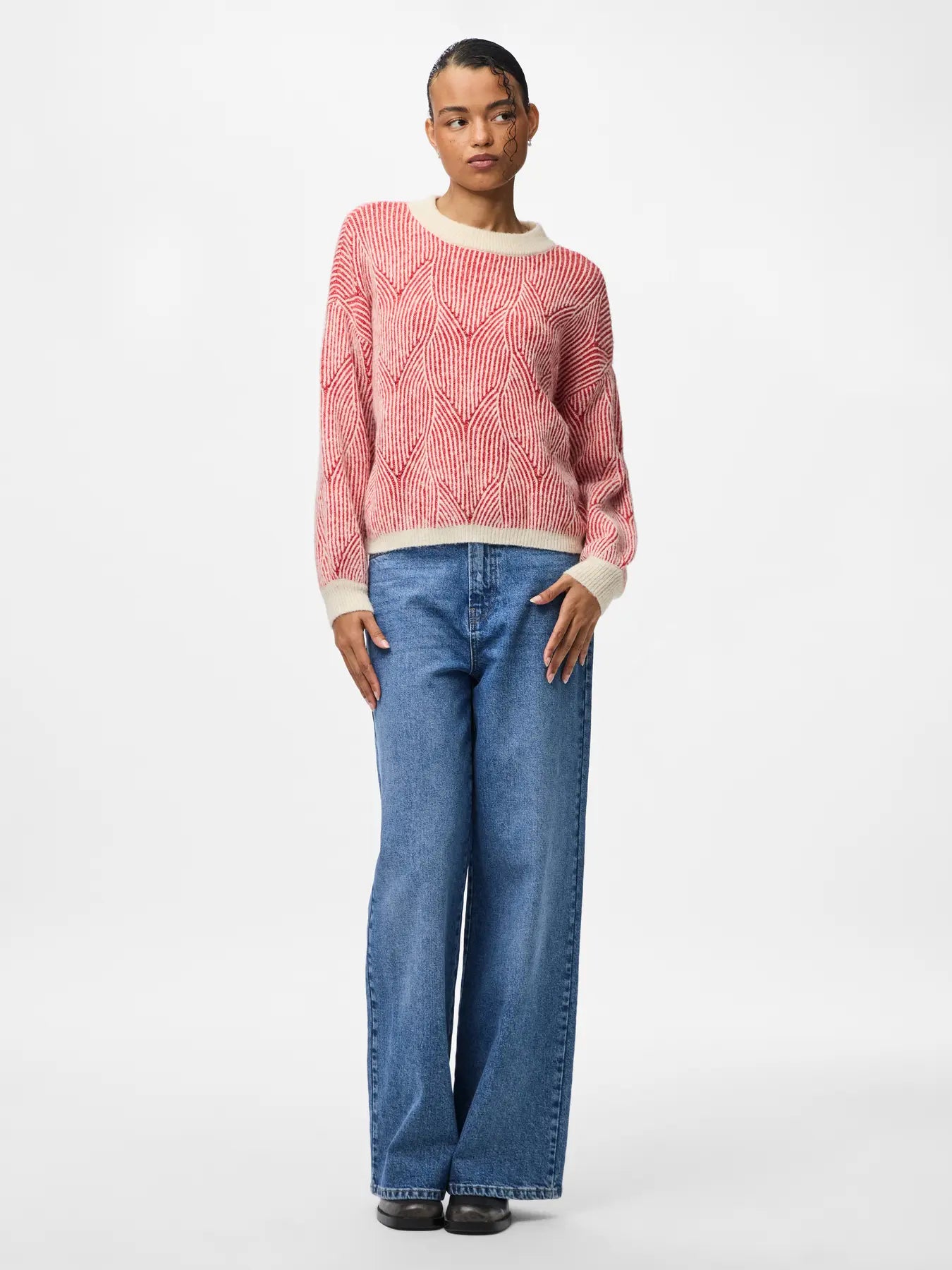 PcJenna O-Neck Knit Whitecap Gray/Goji Berry
