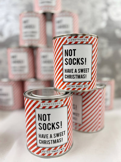 Not Socks Tin filled with a Retro Mix of Wrapped Sweets