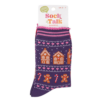 Women's Bamboo Socks - Navy Blue/Red, Gingerbread Fair Isle