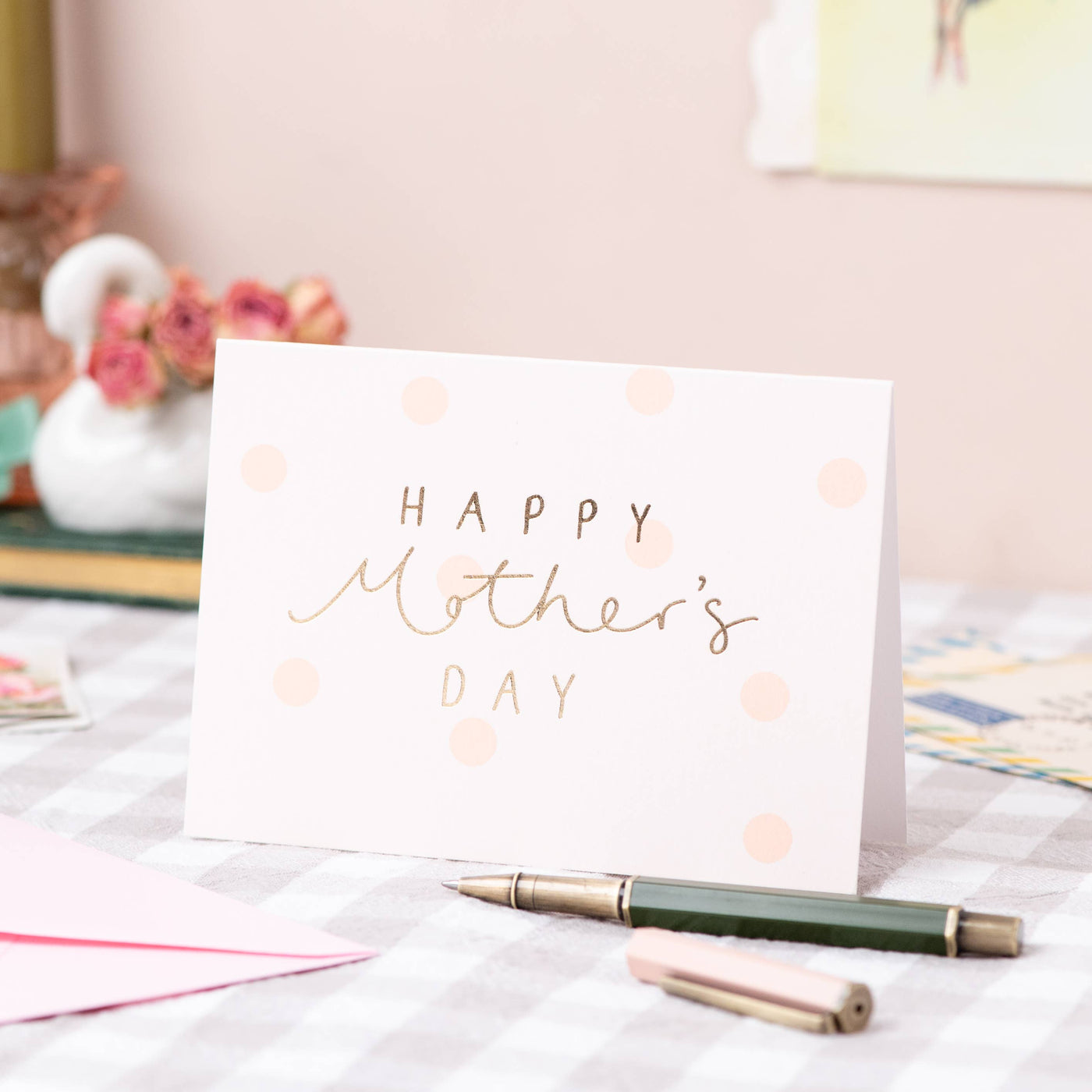 'Happy Mother's Day' Gold Foil Peach Polka Dot Card