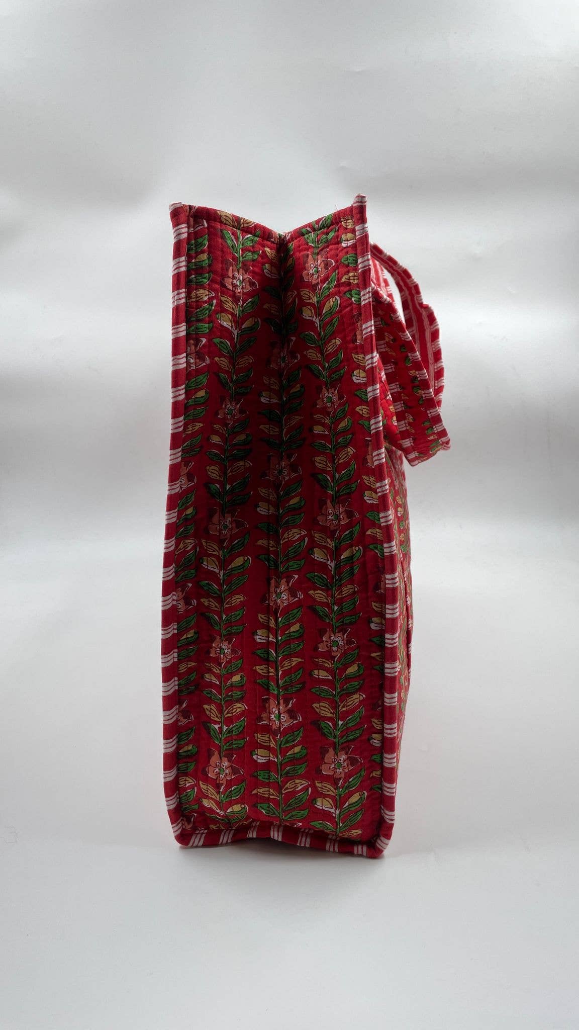 Kantha Red/Green Quilted Reversible Floral Tote Bag