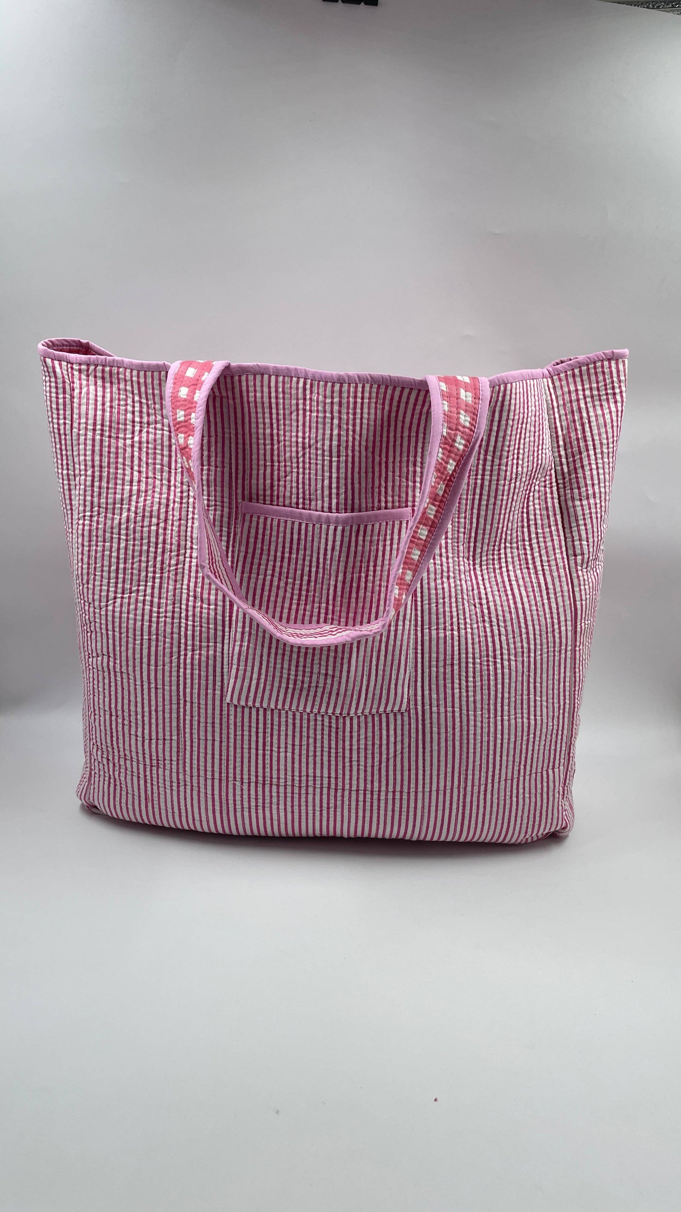 Kantha Quilted Pink Checked Reversible Tote Bag