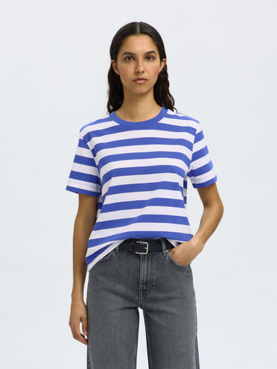 SlfEssential Striped Boxy Tee Dazzling Blue