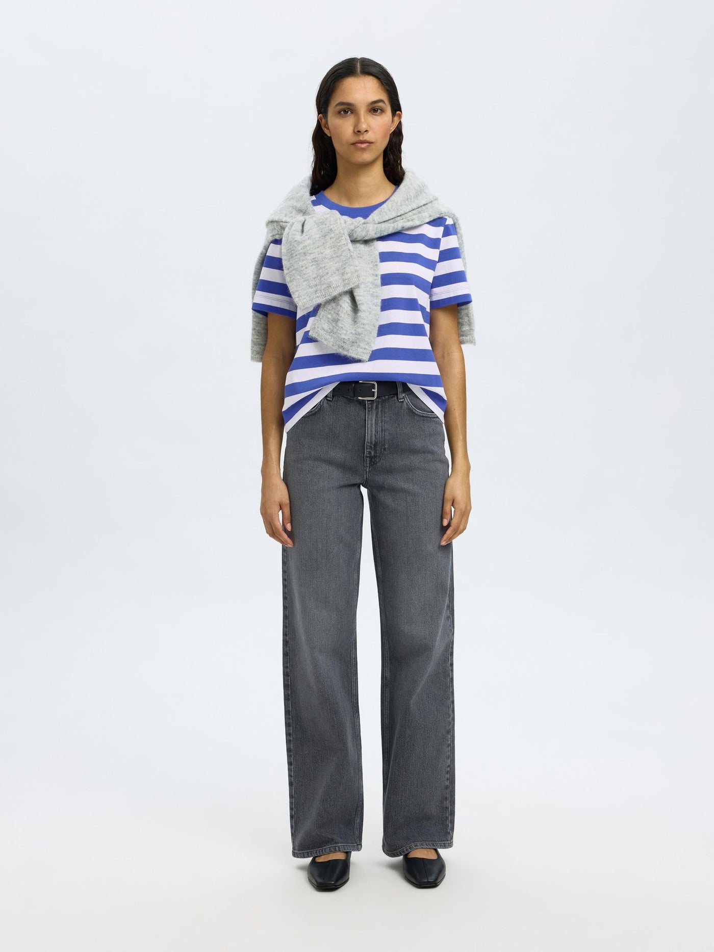 SlfEssential Striped Boxy Tee Dazzling Blue