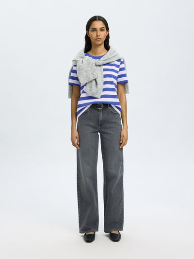 SlfEssential Striped Boxy Tee Dazzling Blue