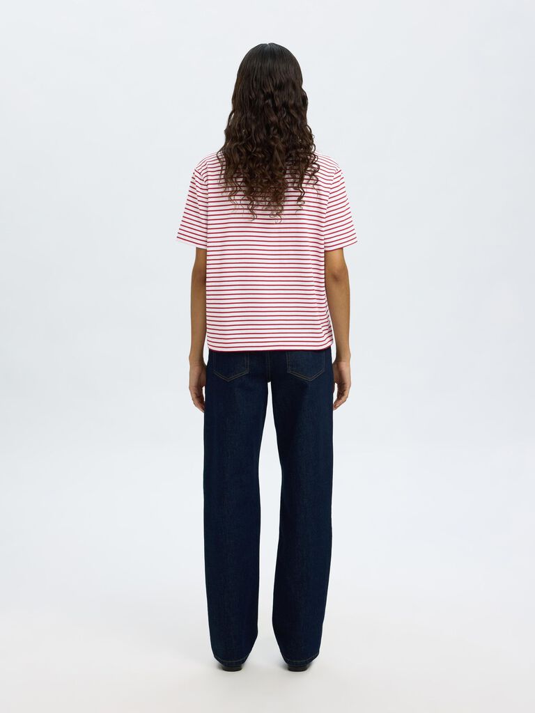 SlfEssential SS Striped Boxy Tee Bright Red