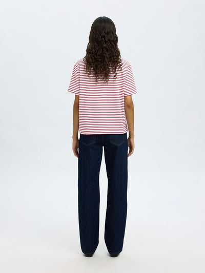 SlfEssential SS Striped Boxy Tee Bright Red