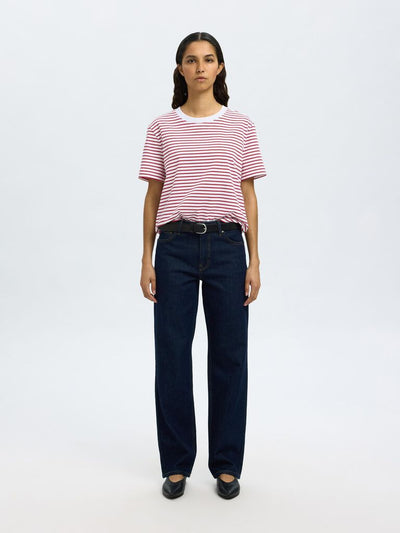 SlfEssential SS Striped Boxy Tee Bright Red