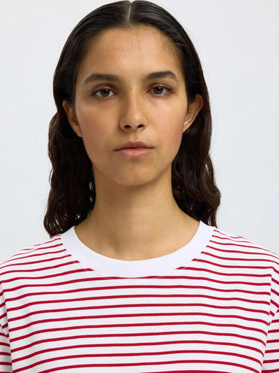 SlfEssential SS Striped Boxy Tee Bright Red