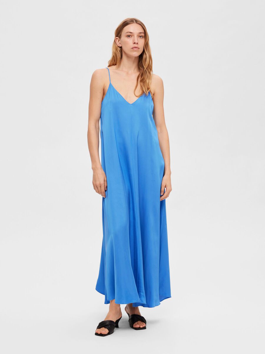 Blue satin maxi dress