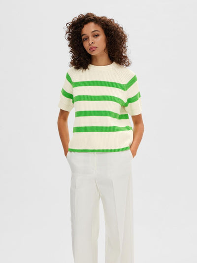 Bloomie SS Knit White/Green Stripes
