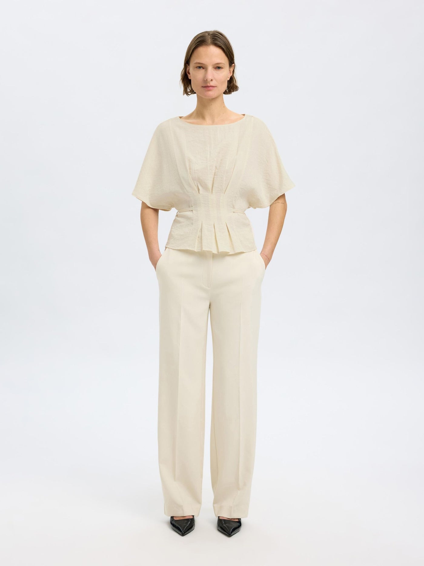 SlfMatilda Pleated Top Birch