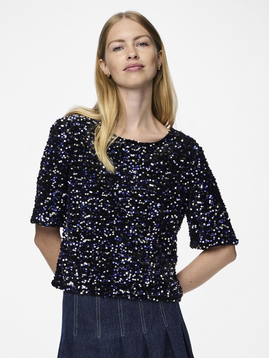 PcKam SS Sequin Top Bellweather Blue