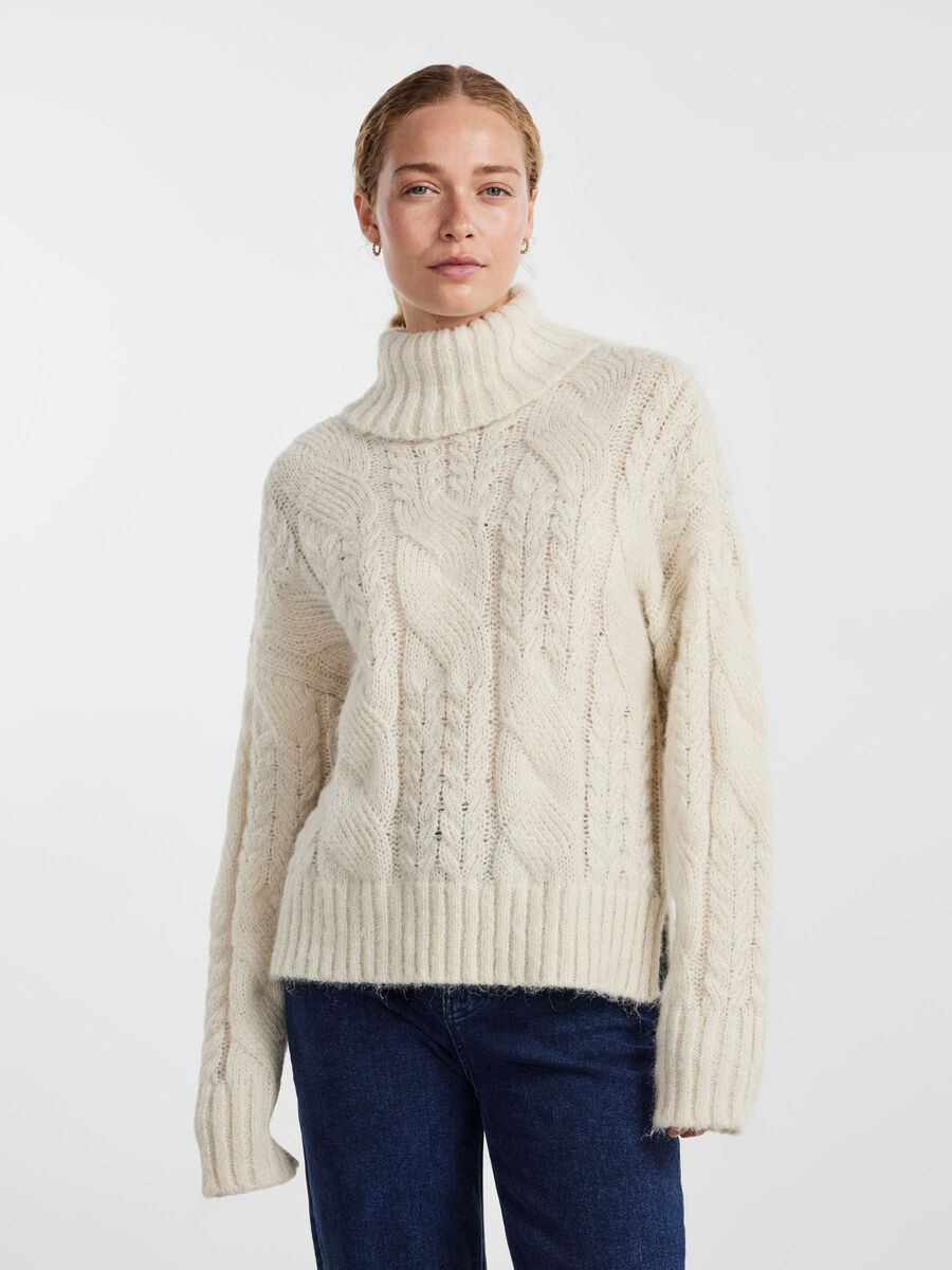 Cream Cable Knit Roll Neck Jumper