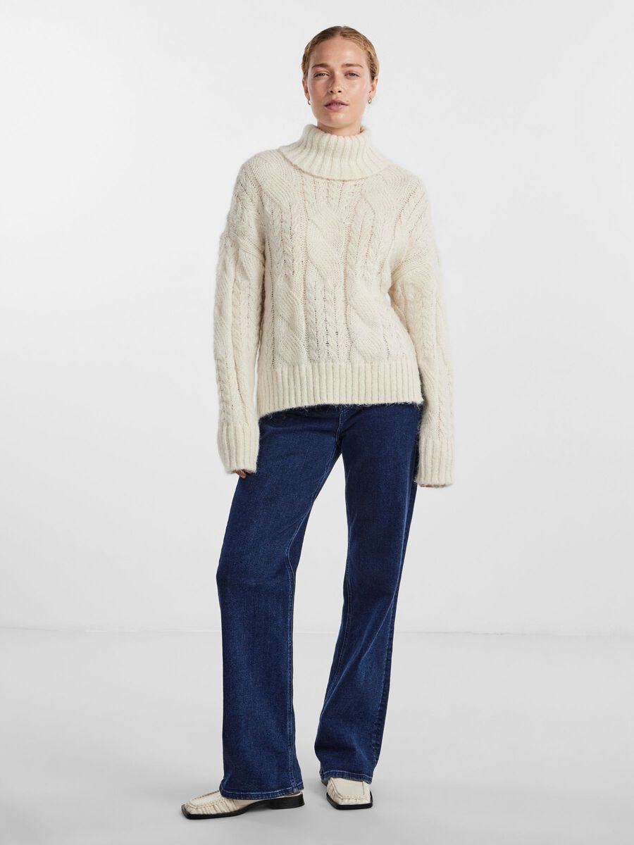 Cream Cable Knit Roll Neck Jumper