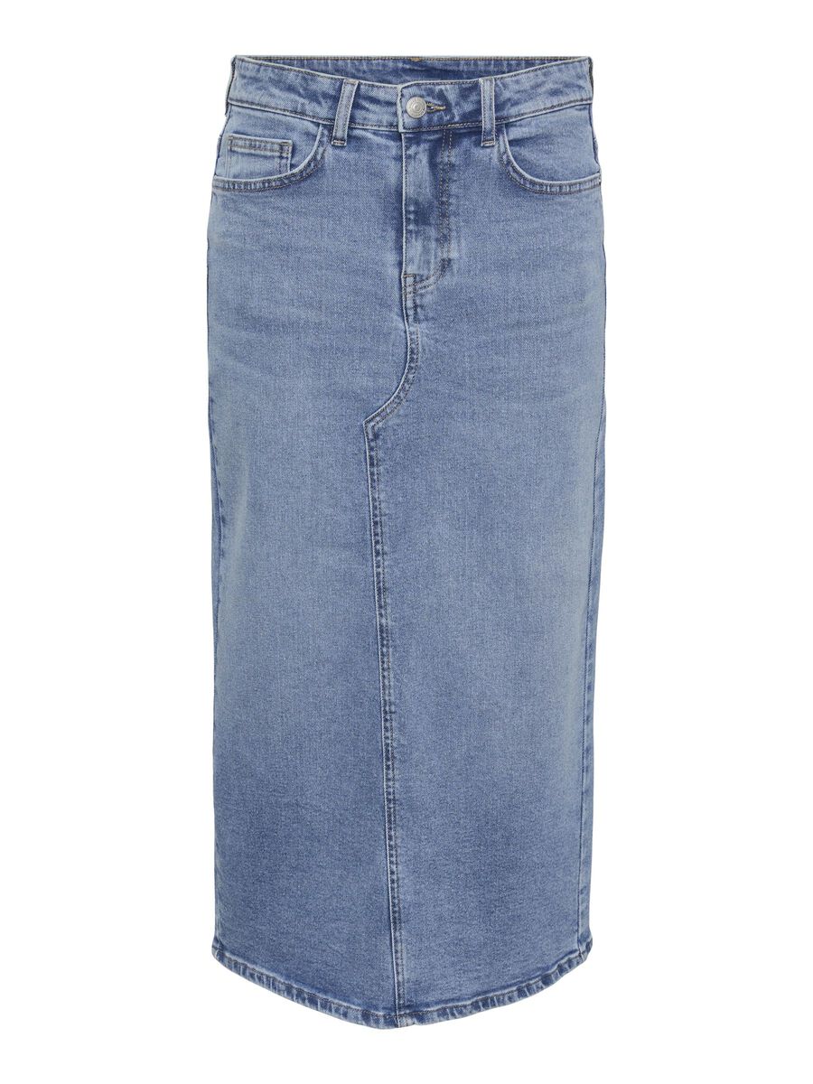 PcBella MW Long Denim skirt Medium Blue