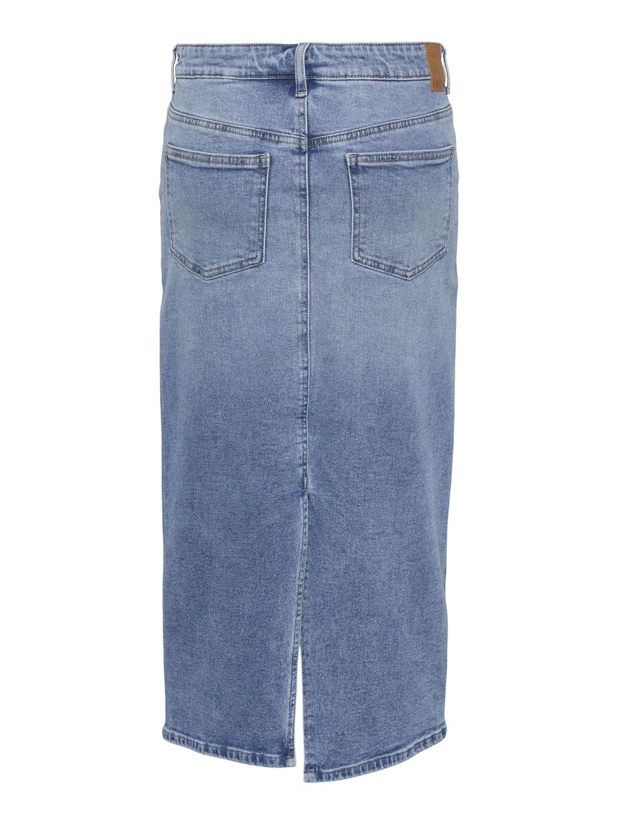 PcBella MW Long Denim skirt Medium Blue