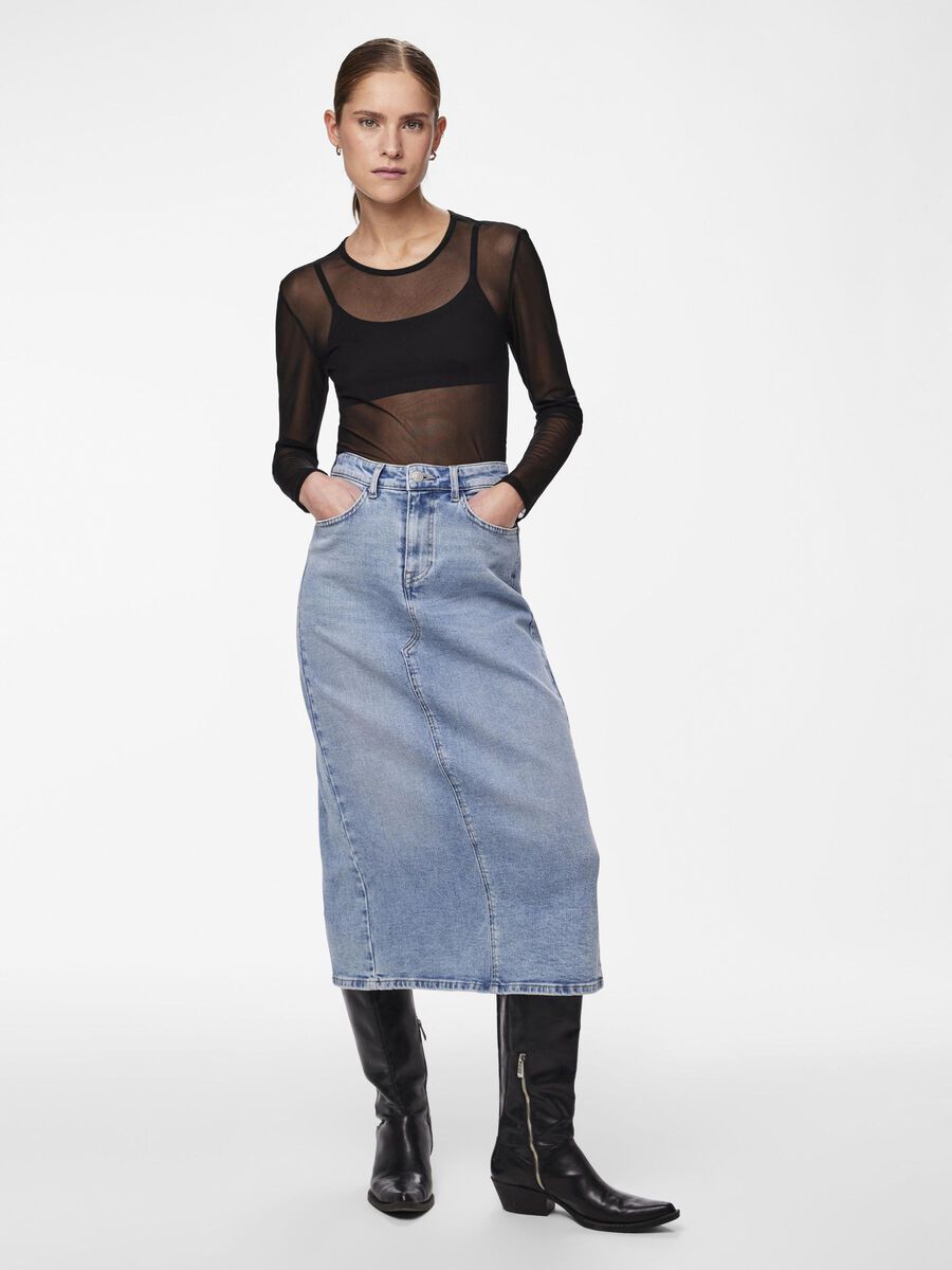 PcBella MW Long Denim skirt Medium Blue