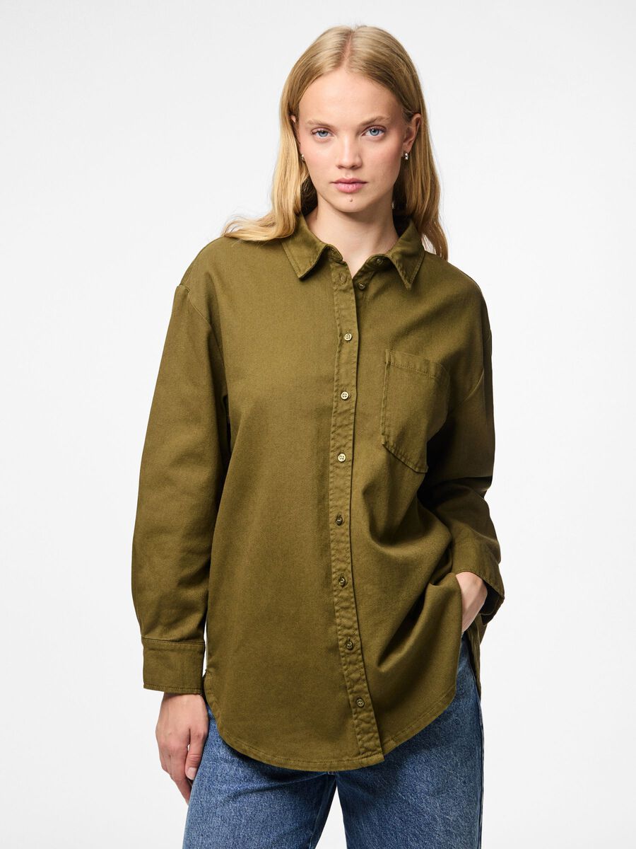 PcMaisie Denim Shirt Military Olive