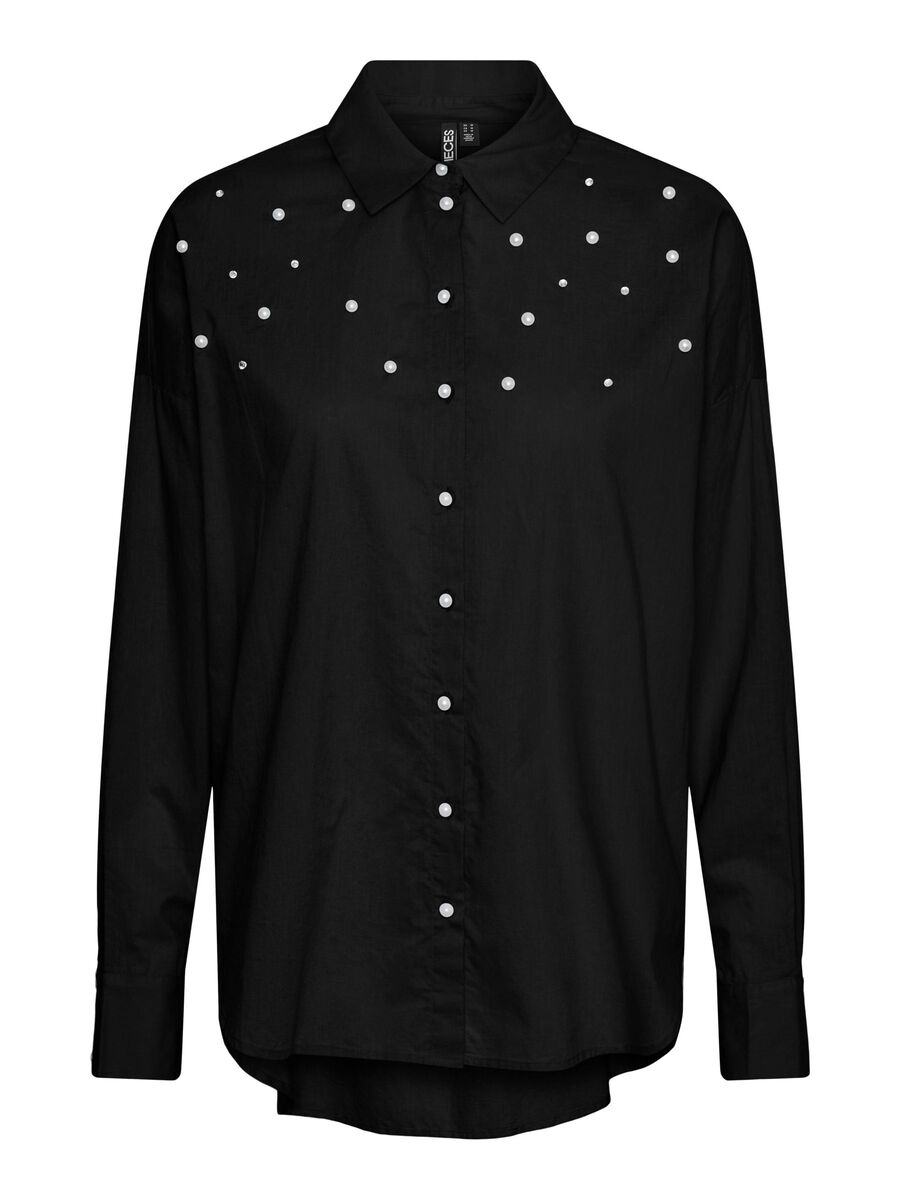 Pearl Detail Black Shirt Pieces