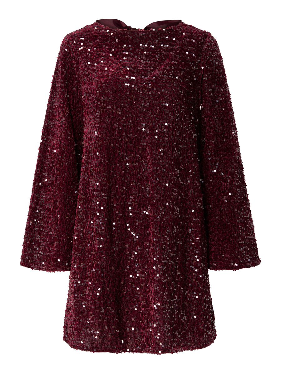 PcKam LS Back Bow Dress Tawny Port Sequins