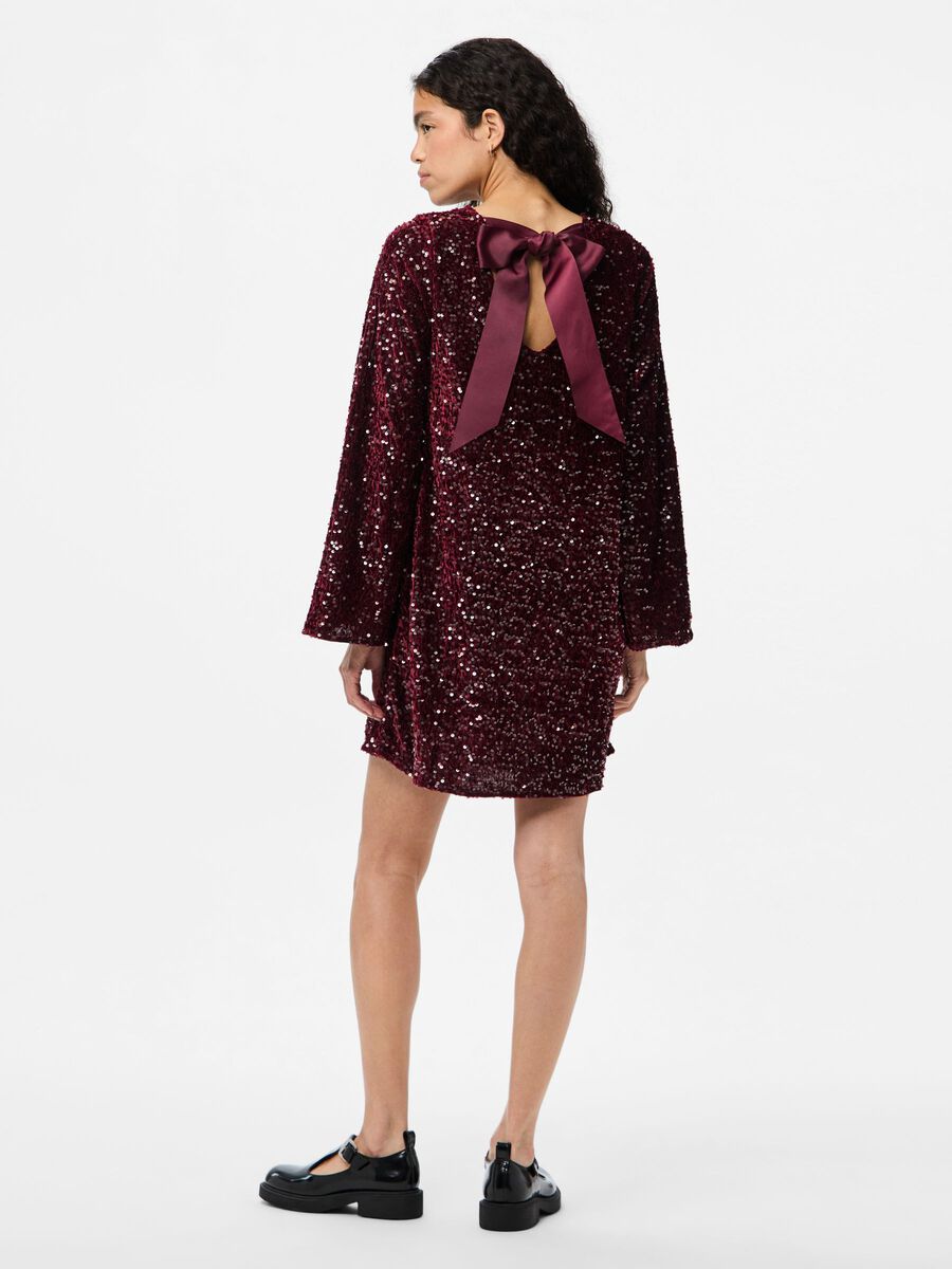 PcKam LS Back Bow Dress Tawny Port Sequins