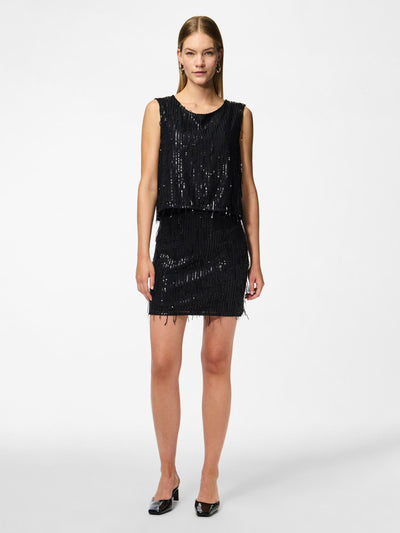 PcRilly Sequin Top Black