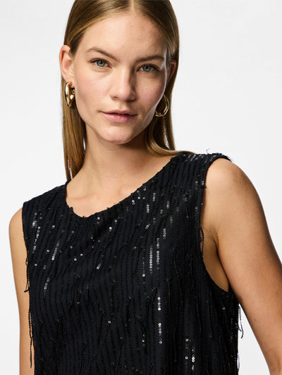 PcRilly Sequin Top Black