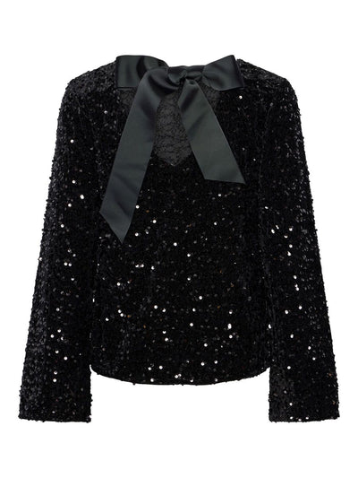 PcKam LS Back Bow Top Black Sequins