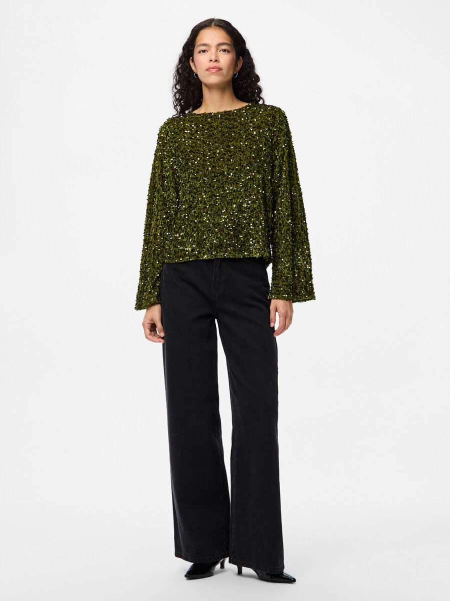 PcKam LS Back Bow Top Kalamata Green Sequins