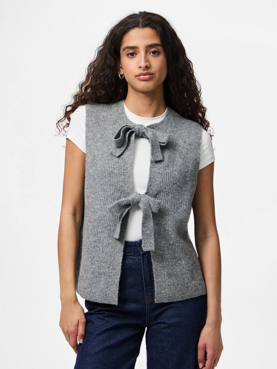 PcSilly SL Tie Knit Vest Medium Grey