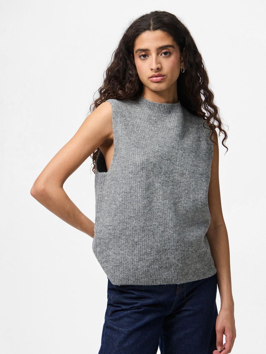 PcSilly SL Tie Knit Vest Medium Grey