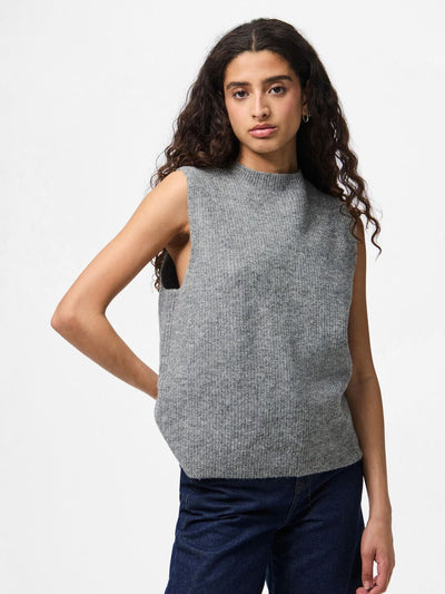 PcSilly SL Tie Knit Vest Medium Grey