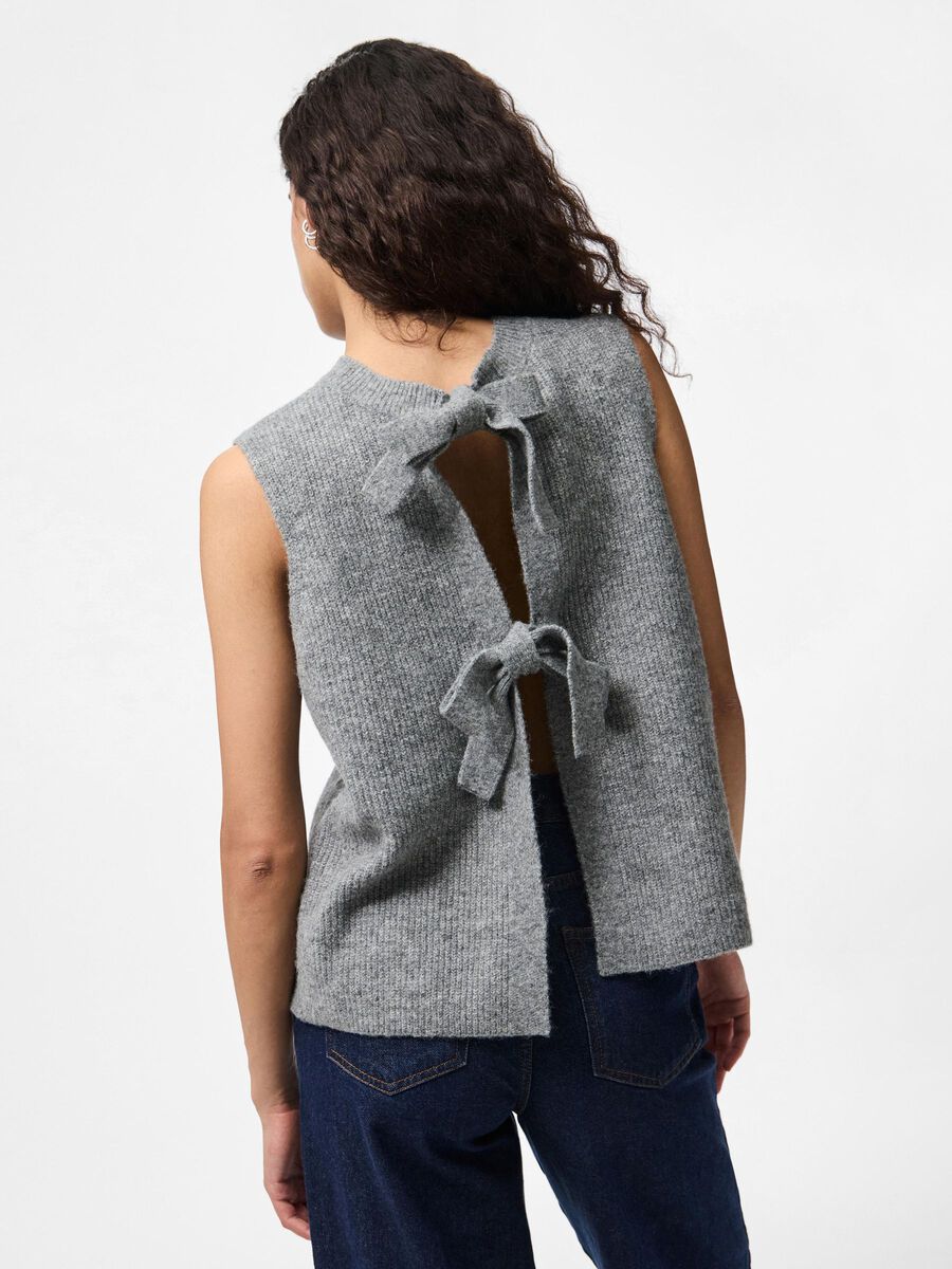 PcSilly SL Tie Knit Vest Medium Grey