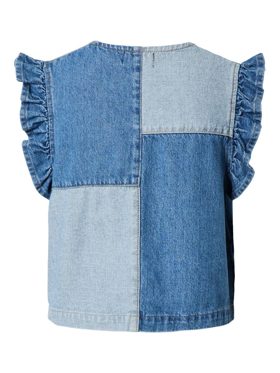 PcFie Patchwork Denim Waistcoat Dark Blue