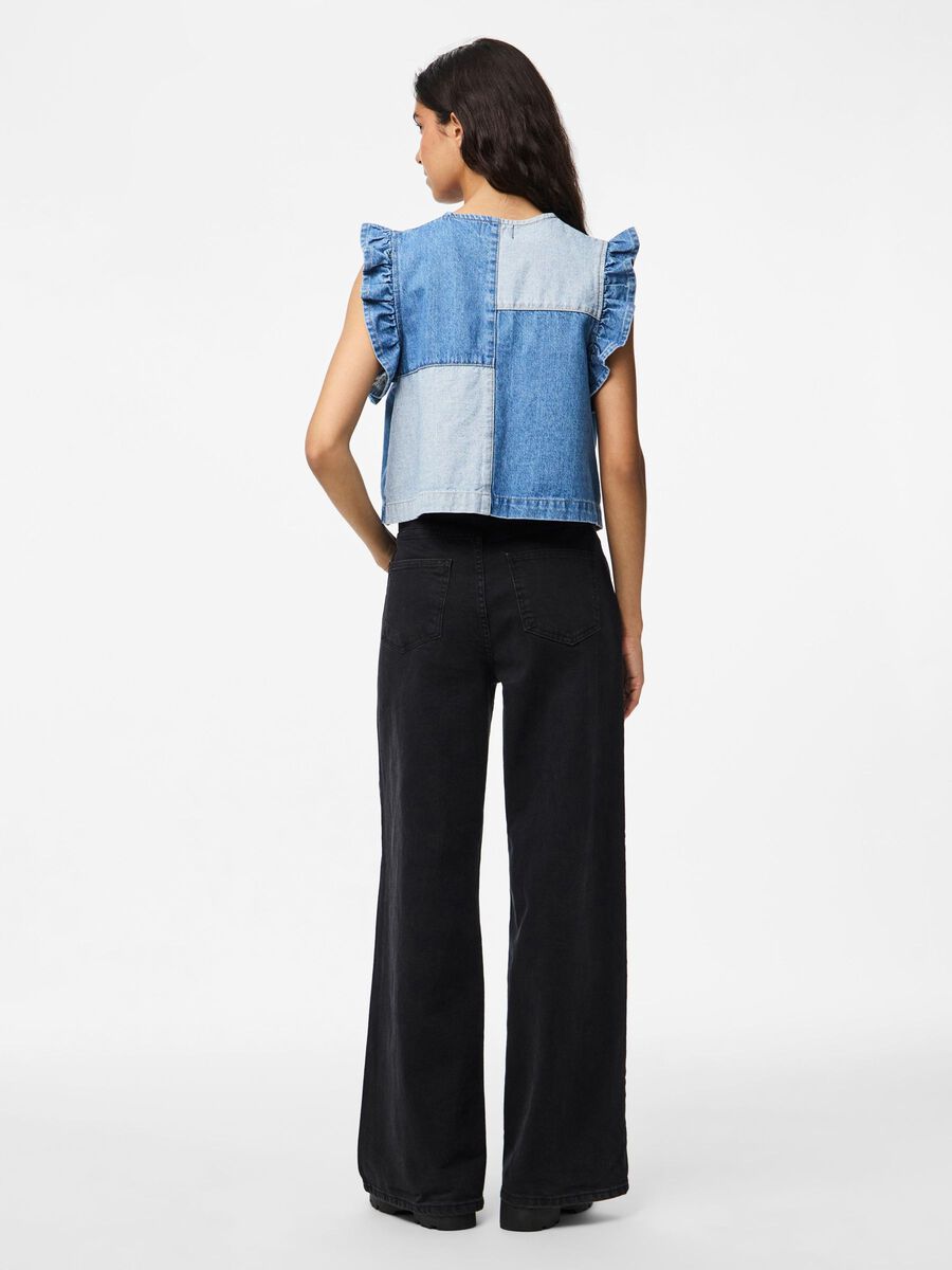 PcFie Patchwork Denim Waistcoat Dark Blue