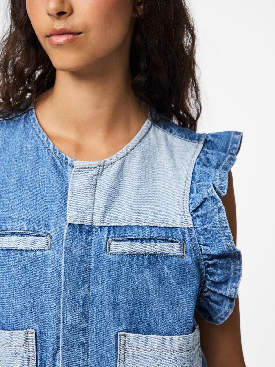PcFie Patchwork Denim Waistcoat Dark Blue