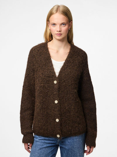 PcCleo V-Neck Cardigan Hot Fudge